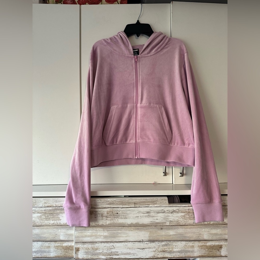 💜 Avia Misty Mauve Velour Full Zip Hoodie Size L 12–14 NWT
